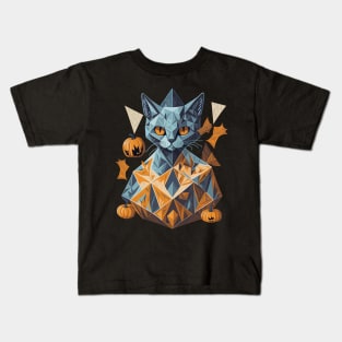 Geometric Halloween Cat Kids T-Shirt